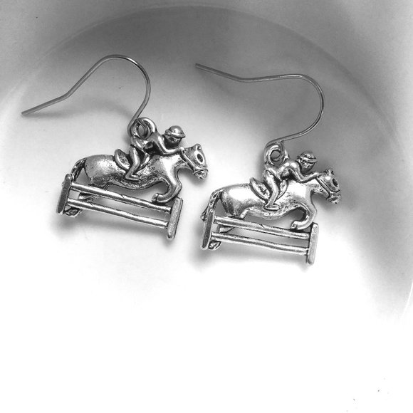 Miniature Equestrian Horse Horseback Riding Horse Rider Dressage Gift Earrings - Picture 2 of 3